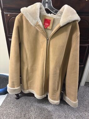 Esprit Tan Faux-Suede Teddy Jacket with Cream Shearling Hood